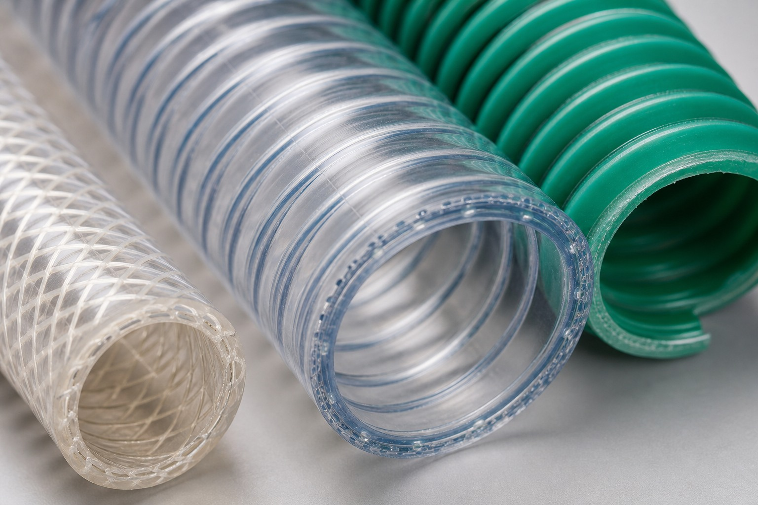 PVC hose cross-section showing wall layers including reinforcement and PVC compound